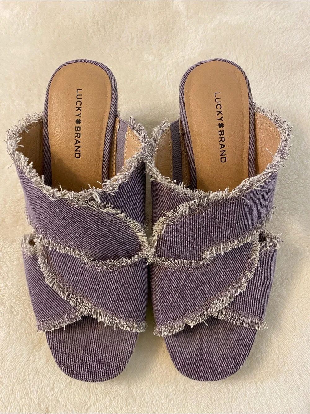 Lucky Brand Women's Madgie Wedge Purple Distressed Denim 7.5